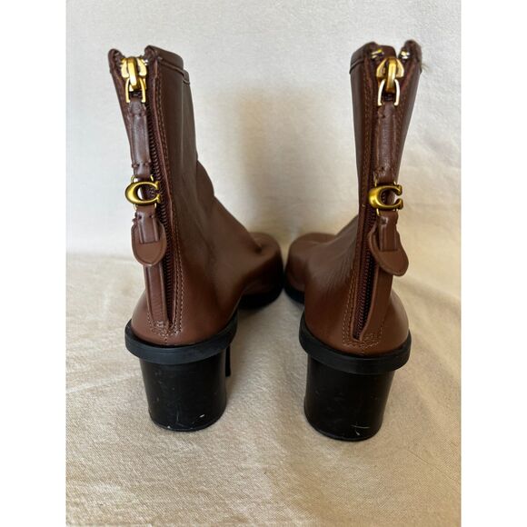 COACH Gabi leather booties, ankle boots in saddle brown - size 9b - Picture 6 of 9